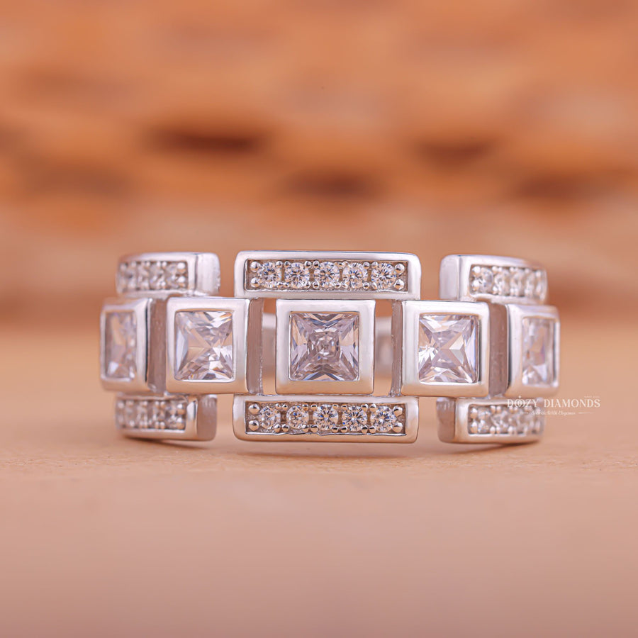 Round & Princess round & princess diamond wedding band front view