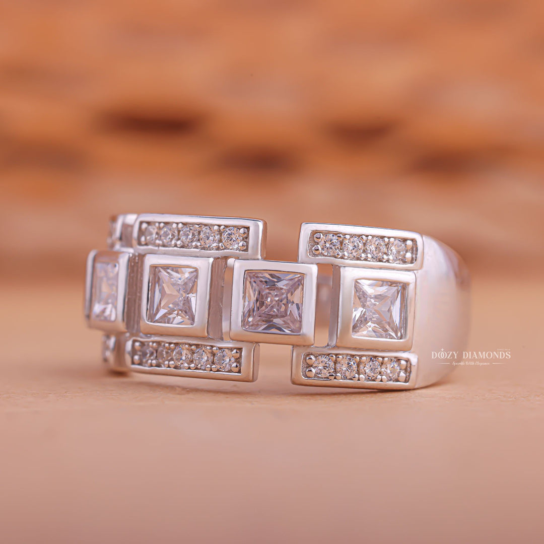 Round & Princess diamond band stacked with engagement ring