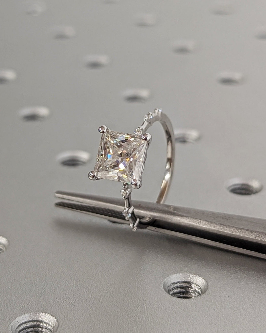 IGI certified princess cut diamond in pave engagement ring setting