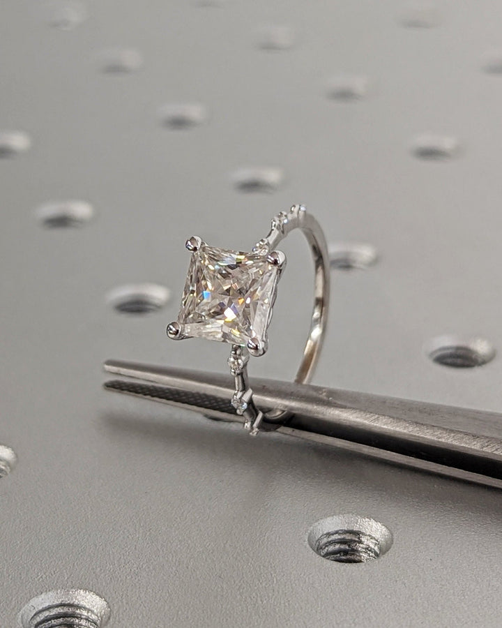 IGI certified princess cut diamond in pave engagement ring setting