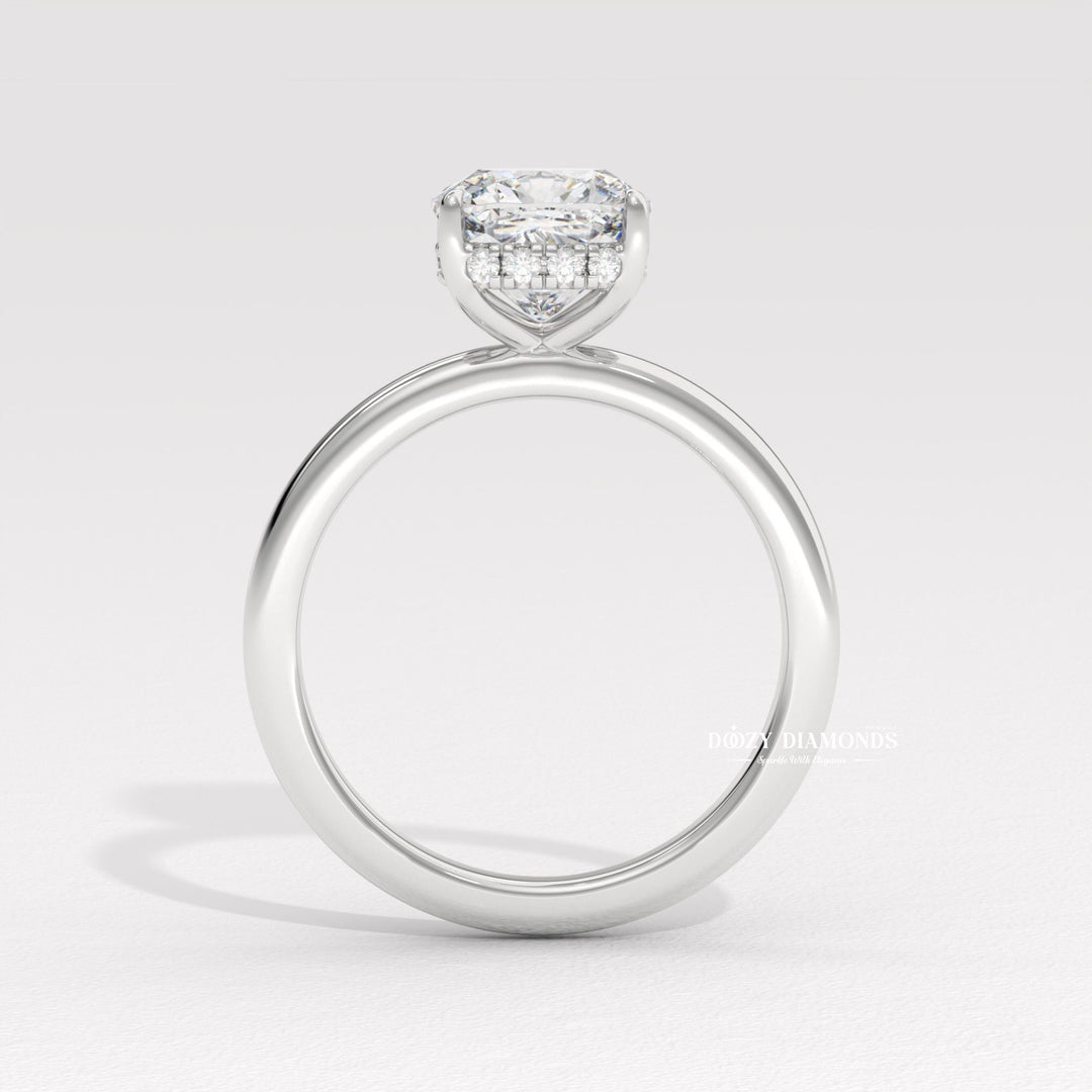 Cushion hidden halo ring set with an IGI graded diamond