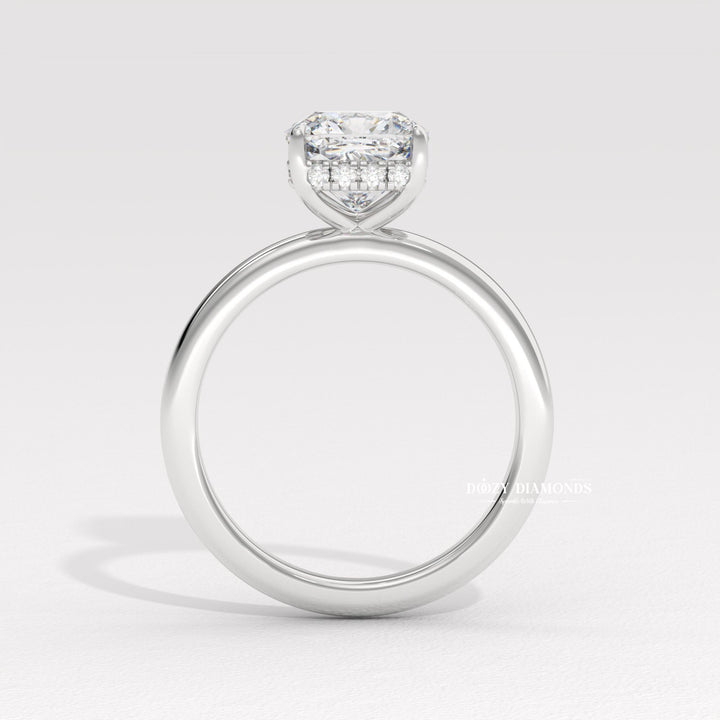 Cushion hidden halo ring set with an IGI graded diamond