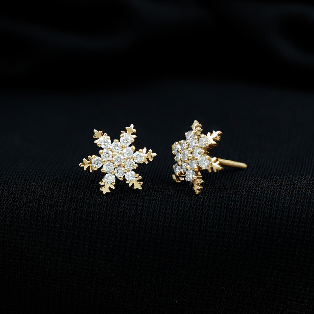 Round Cut Diamond Unique Snowflake Stud for Christmas Gift - Doozy Diamonds