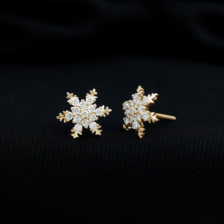 Round Cut Diamond Unique Snowflake Stud for Christmas Gift - Doozy Diamonds