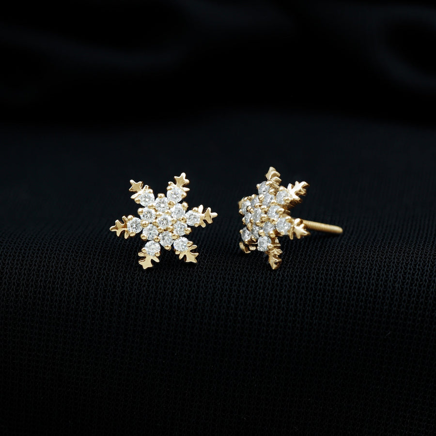 Round Cut Diamond Unique Snowflake Stud for Christmas Gift - Doozy Diamonds