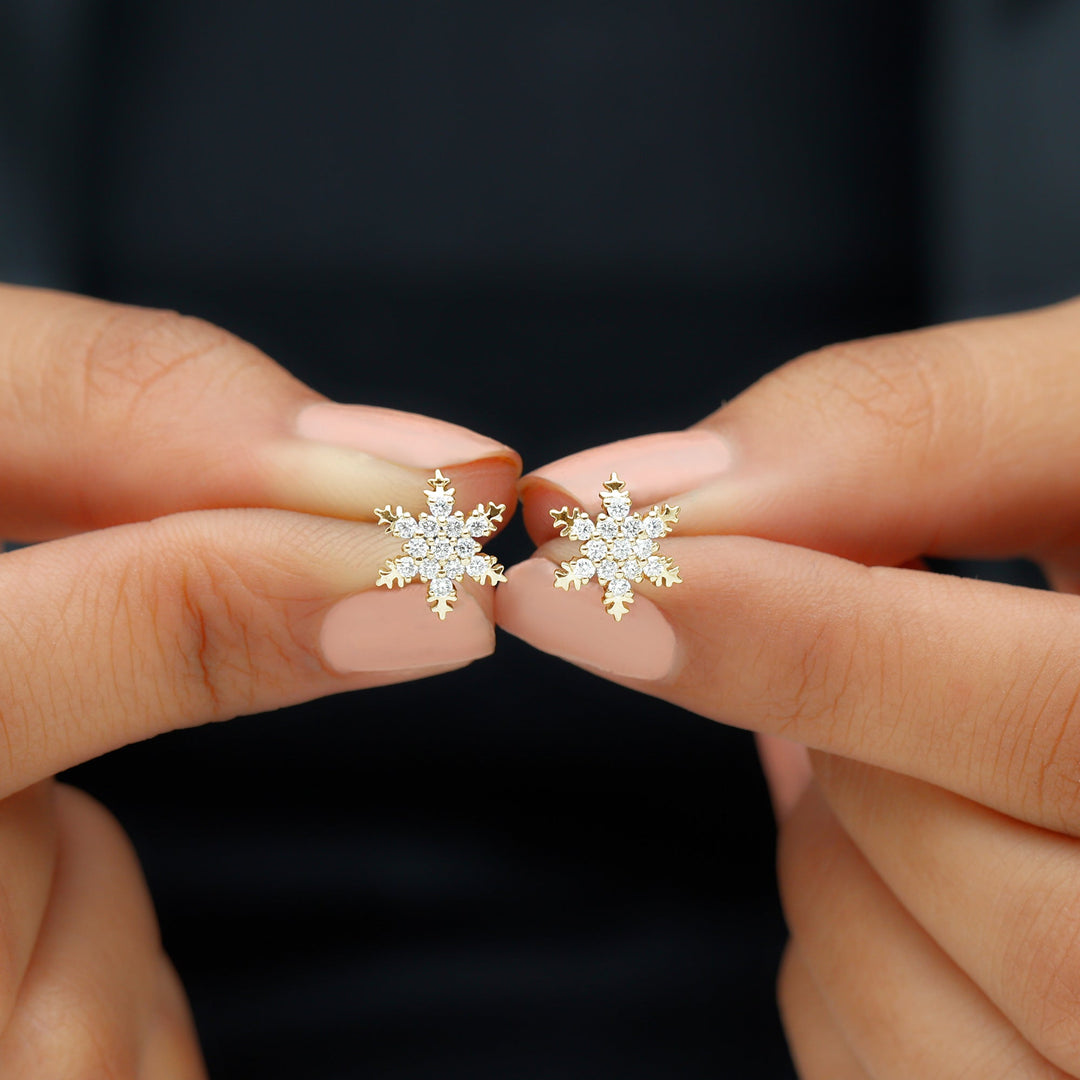 Round Cut Diamond Unique Snowflake Stud for Christmas Gift - Doozy Diamonds