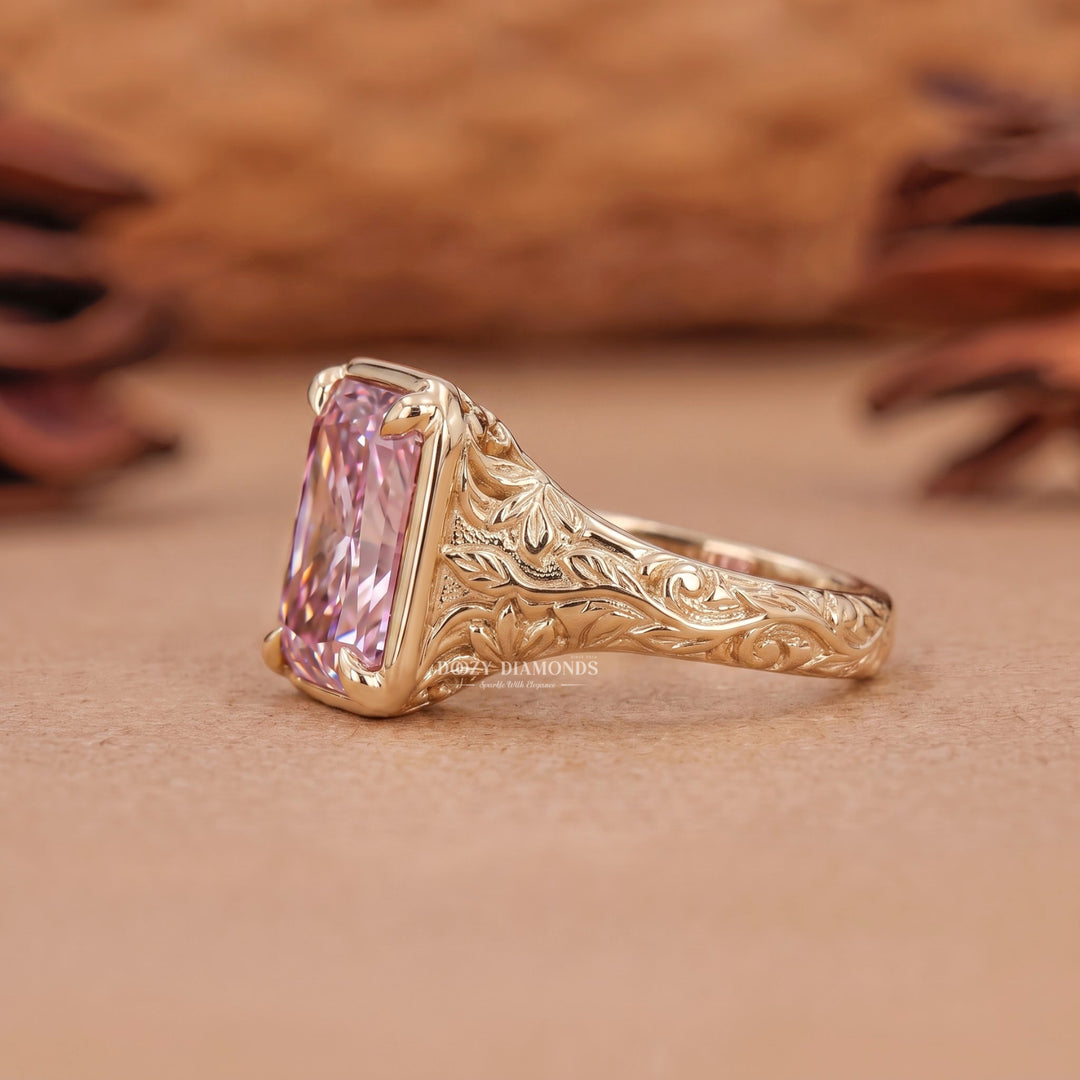 2.50CT Pink Radiant VVS2 Vintage Gold Lab Grown Engagement Ring - Filigree Band