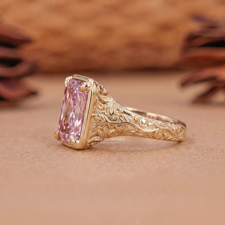 2.50CT Pink Radiant VVS2 Vintage Gold Lab Grown Engagement Ring - Filigree Band