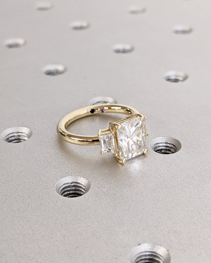 Lifestyle shot of radiant solitaire diamond ring on hand