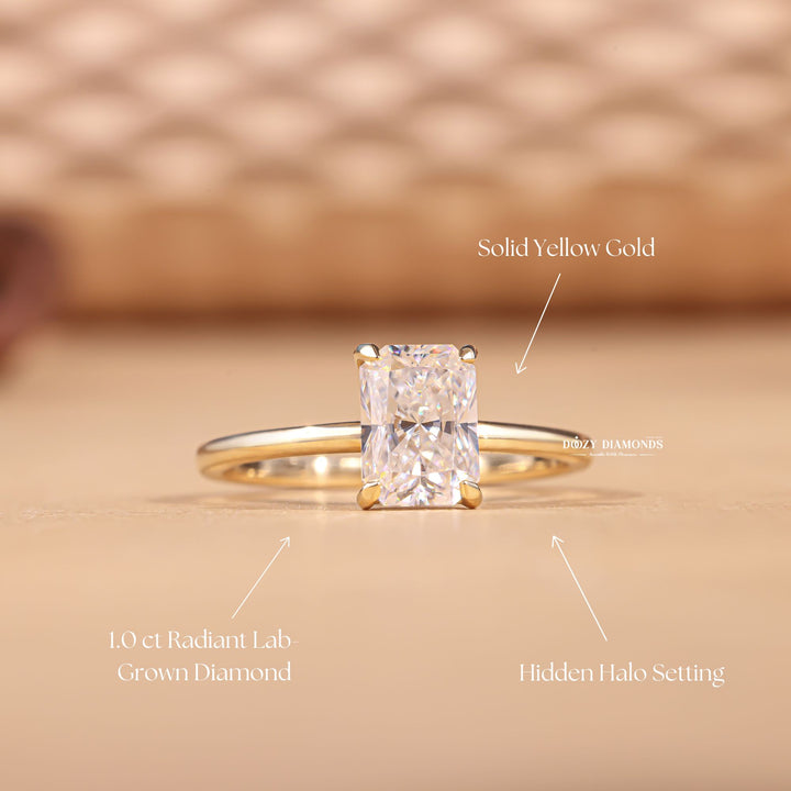 Buy radiant cut hidden halo diamond engagement ring with free shipping