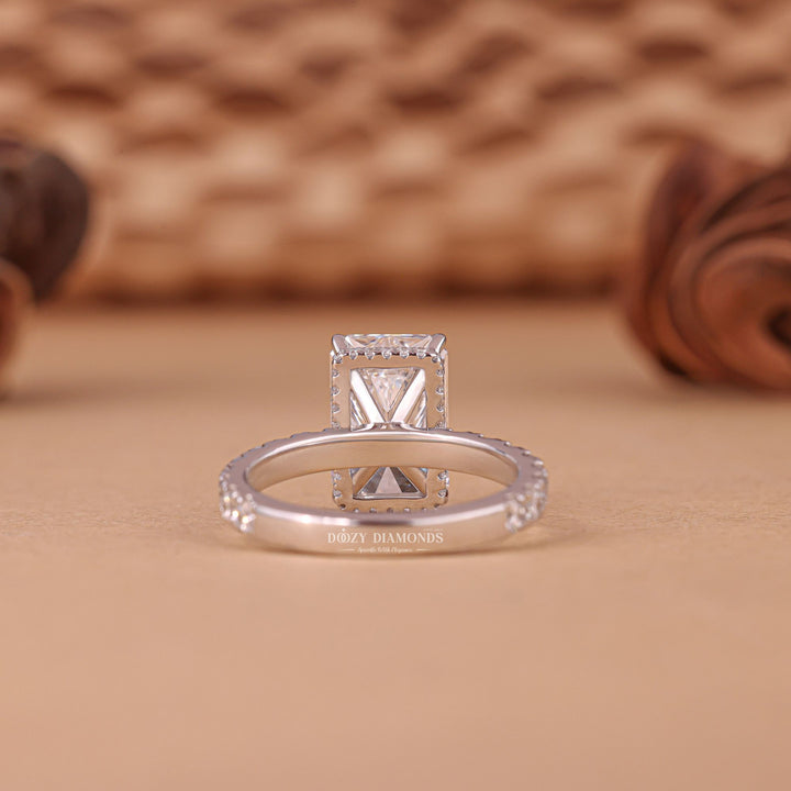 Classic radiant hidden halo engagement ring crafted for everyday wear