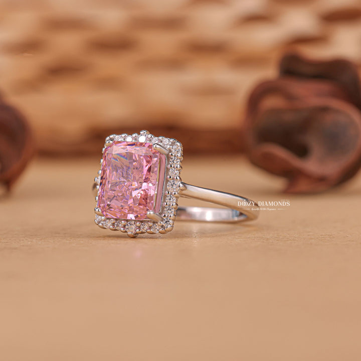 Radiant halo engagement ring with IGI certificate and packaging