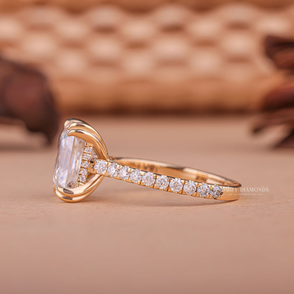 Buy radiant cut hidden halo diamond engagement ring with free shipping