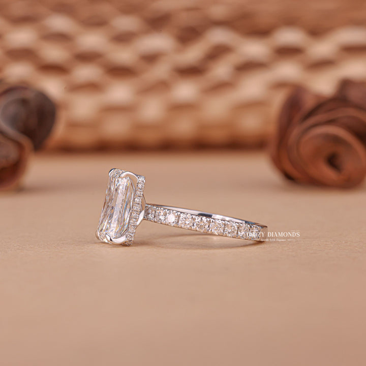 Premium radiant cut hidden halo engagement ring crafted in solid gold