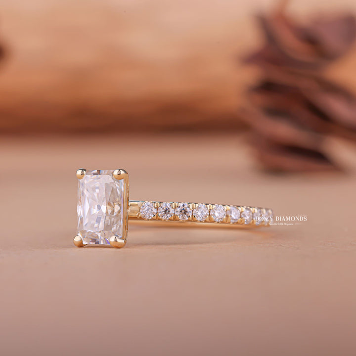 Radiant pave engagement ring with brilliant diamond sparkle