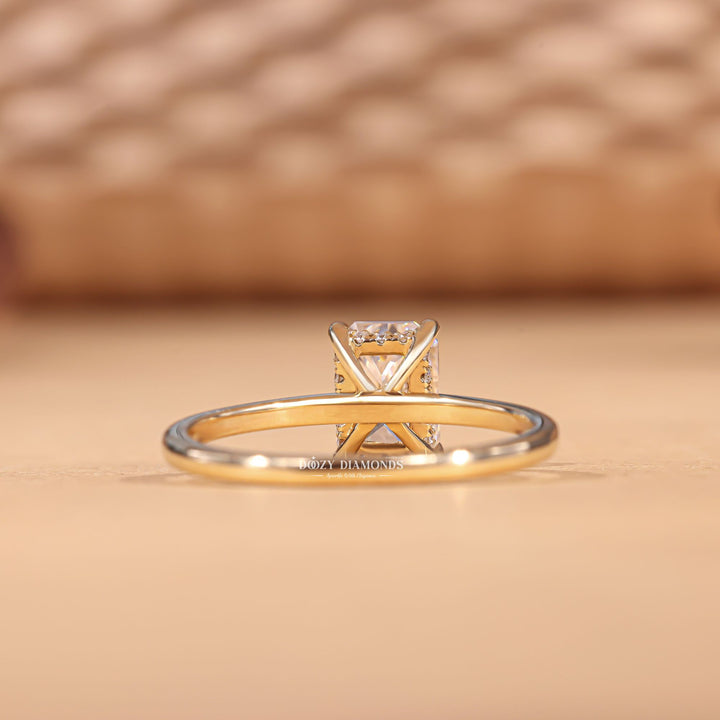 Radiant hidden halo diamond engagement ring available in multiple metals