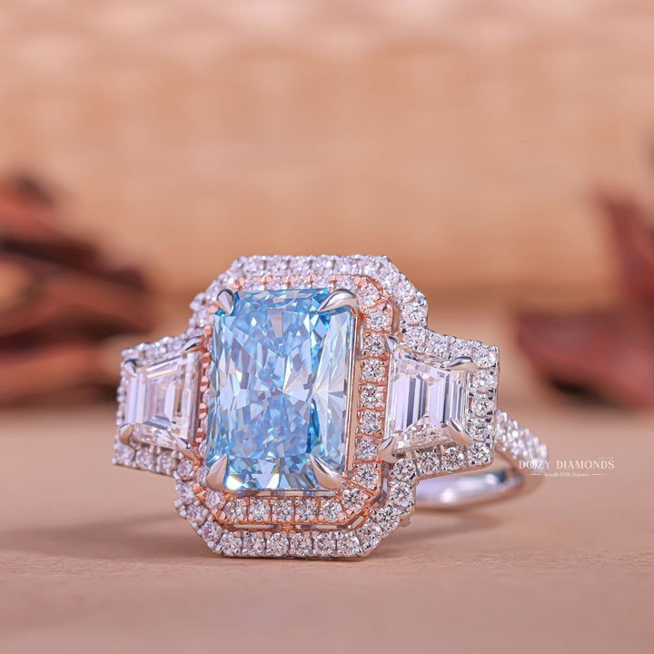 Radiant halo lab grown diamond ring in jewelry gift box