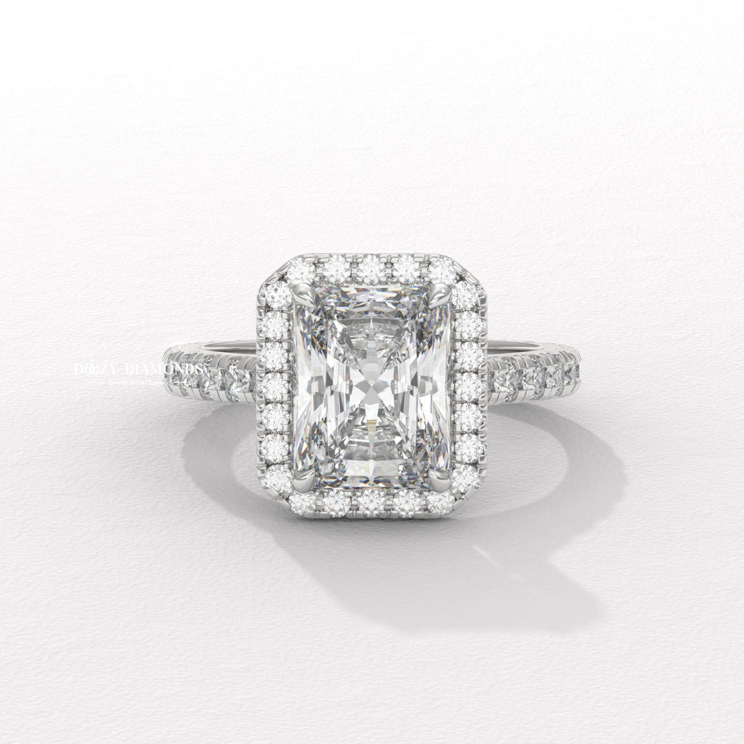 Premium radiant cut halo engagement ring crafted in solid gold