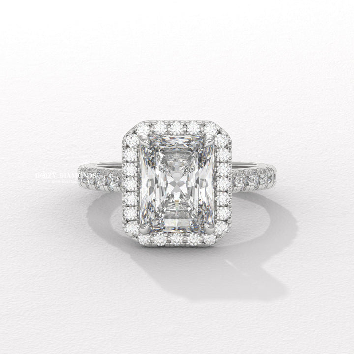 Premium radiant cut halo engagement ring crafted in solid gold