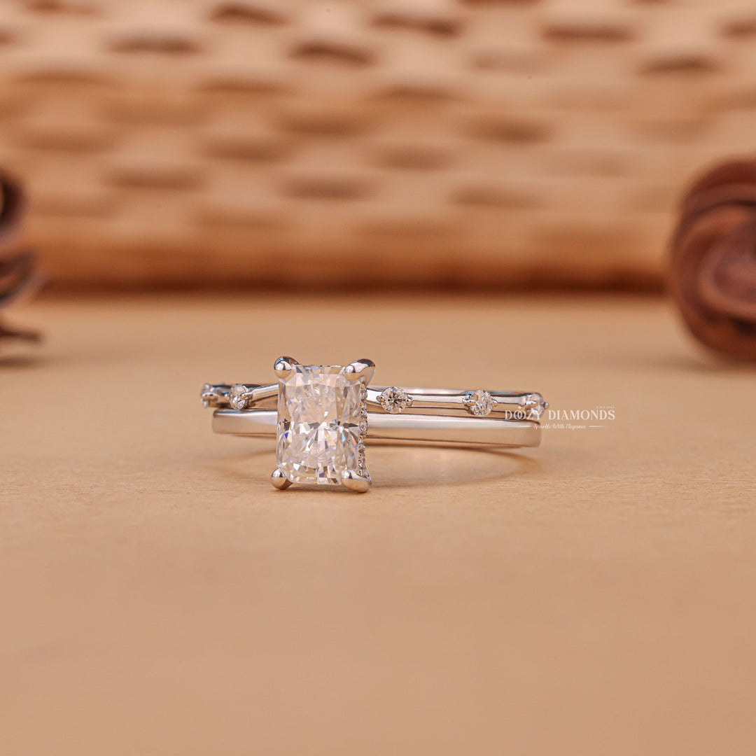 Radiant cut bridal ring and band set, Radiant cut bridal ring and wedding band set, Radiant cut bridal set with matching band, Radiant cut bridal set with wedding band,