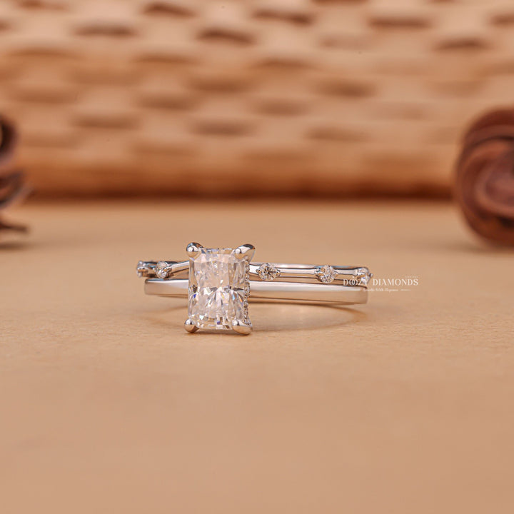 Radiant cut bridal ring and band set, Radiant cut bridal ring and wedding band set, Radiant cut bridal set with matching band, Radiant cut bridal set with wedding band,