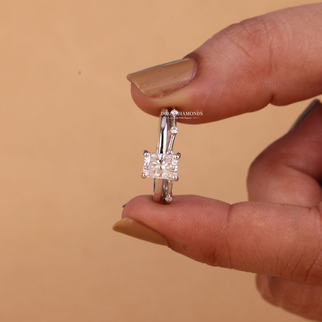 1.0CT Radiant Cut EF - VS2 Lab Grown Solitaire Engagement Ring with Stacking Band - Doozy Diamonds