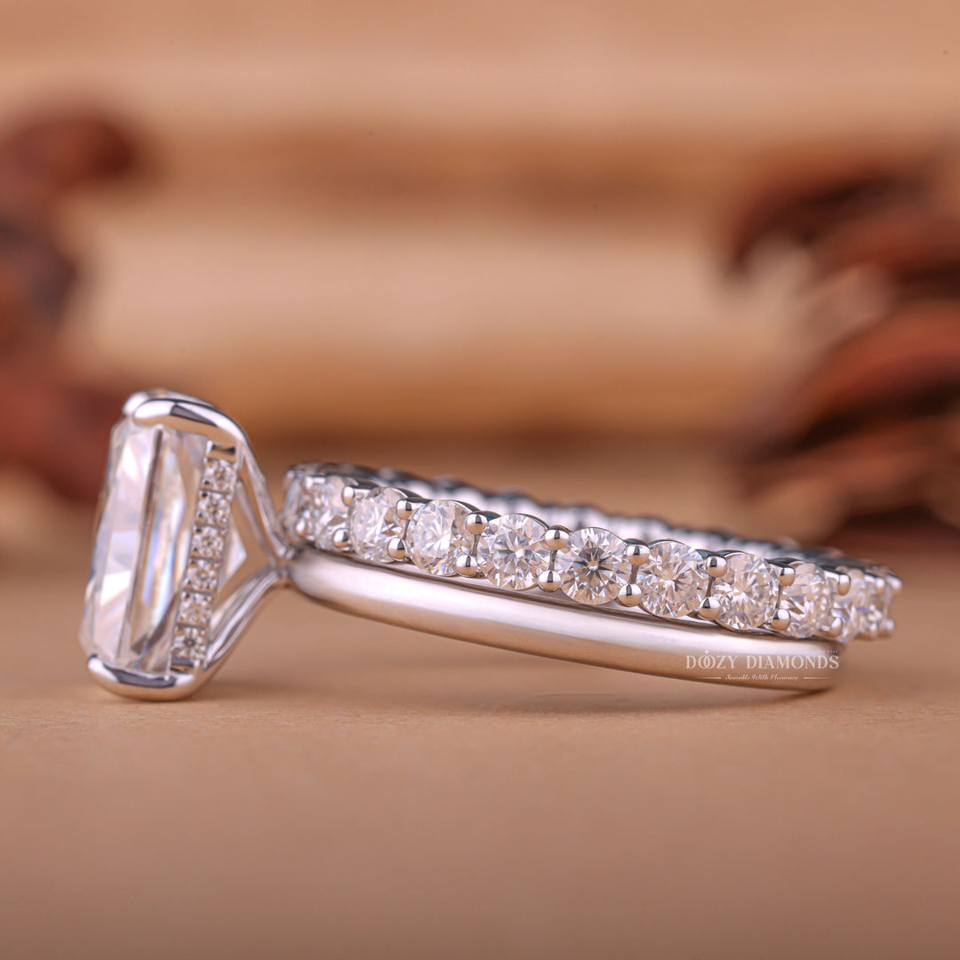 Radiant cut bridal set with filigree, Radiant cut bridal set with vintage style, Radiant cut bridal set with antique style, Radiant cut bridal set with pave band, Radiant cut bridal set with channel set band, 