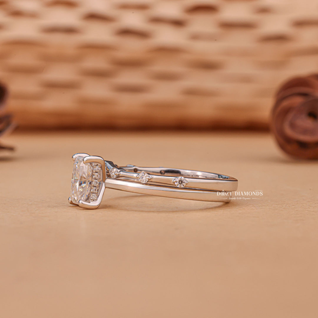 Radiant cut bridal set with enhancer, Radiant cut bridal set with halo, Radiant cut bridal set with side stones, Radiant cut bridal set with diamond accents, 