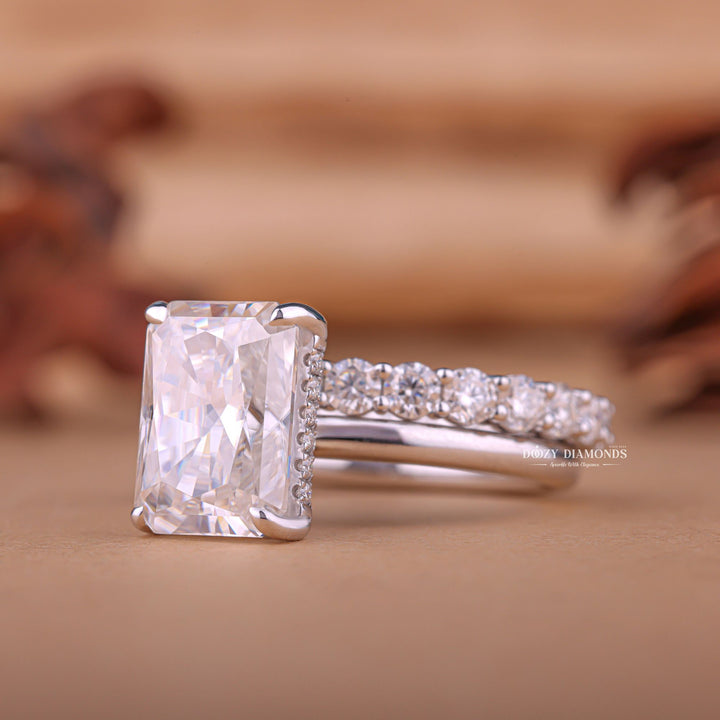 Radiant cut bridal set with matching his and hers bands, Radiant cut bridal set with matching eternity band, Radiant cut bridal set with matching anniversary band,