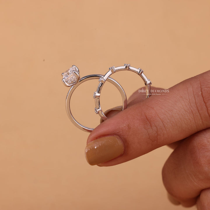 1.0CT Radiant Cut EF - VS2 Lab Grown Solitaire Engagement Ring with Stacking Band - Doozy Diamonds