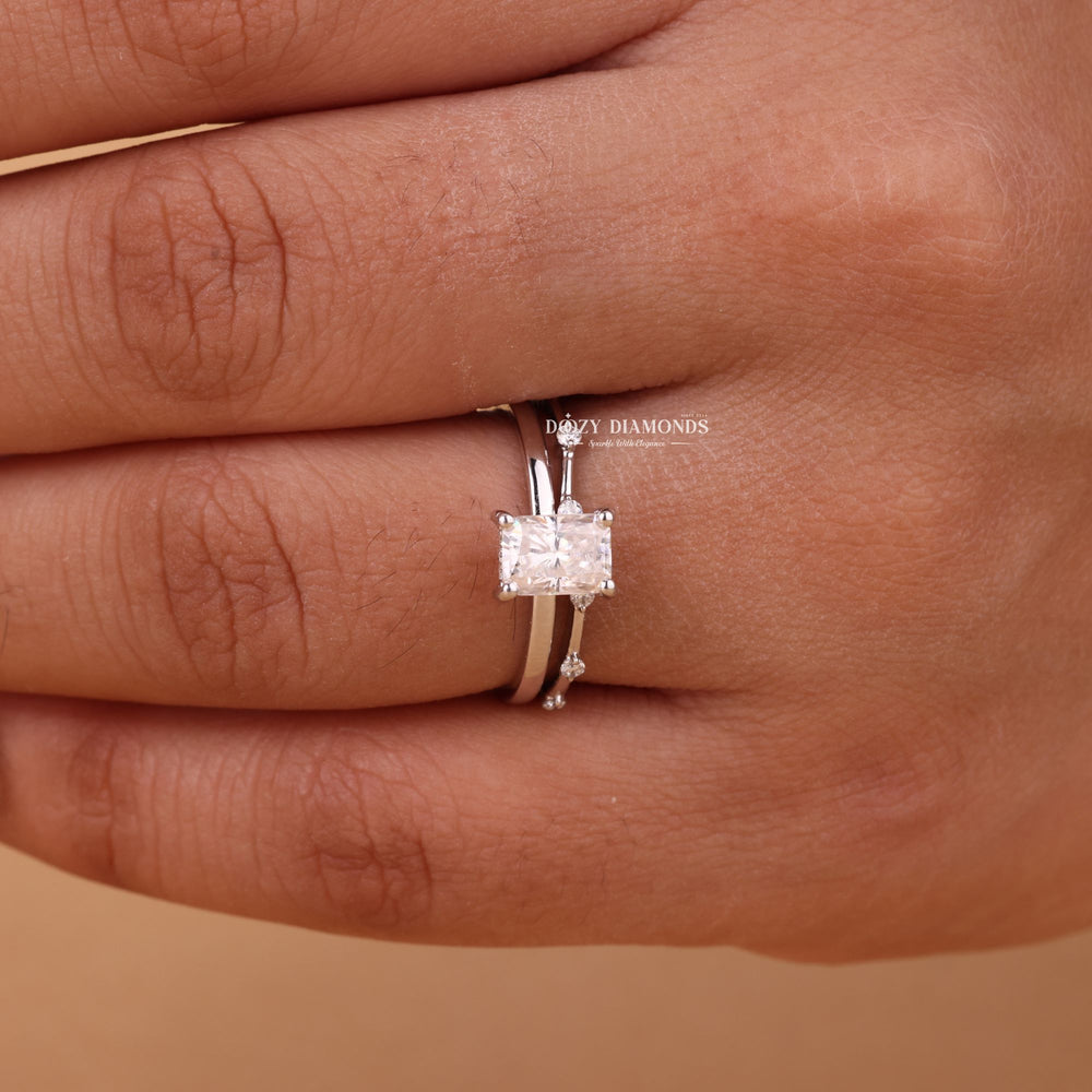 1.0CT Radiant Cut EF - VS2 Lab Grown Solitaire Engagement Ring with Stacking Band - Doozy Diamonds