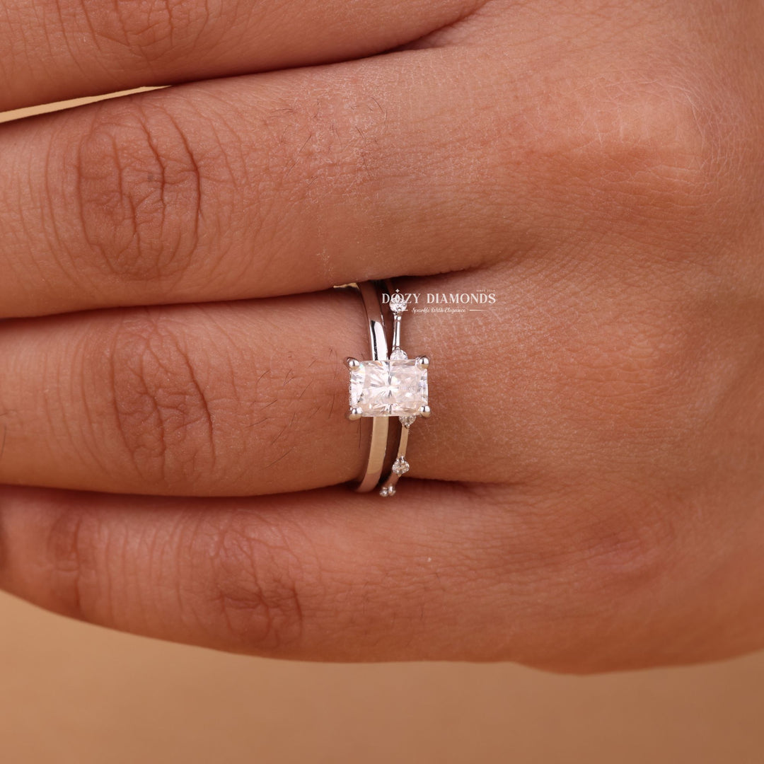 1.0CT Radiant Cut EF - VS2 Lab Grown Solitaire Engagement Ring with Stacking Band - Doozy Diamonds