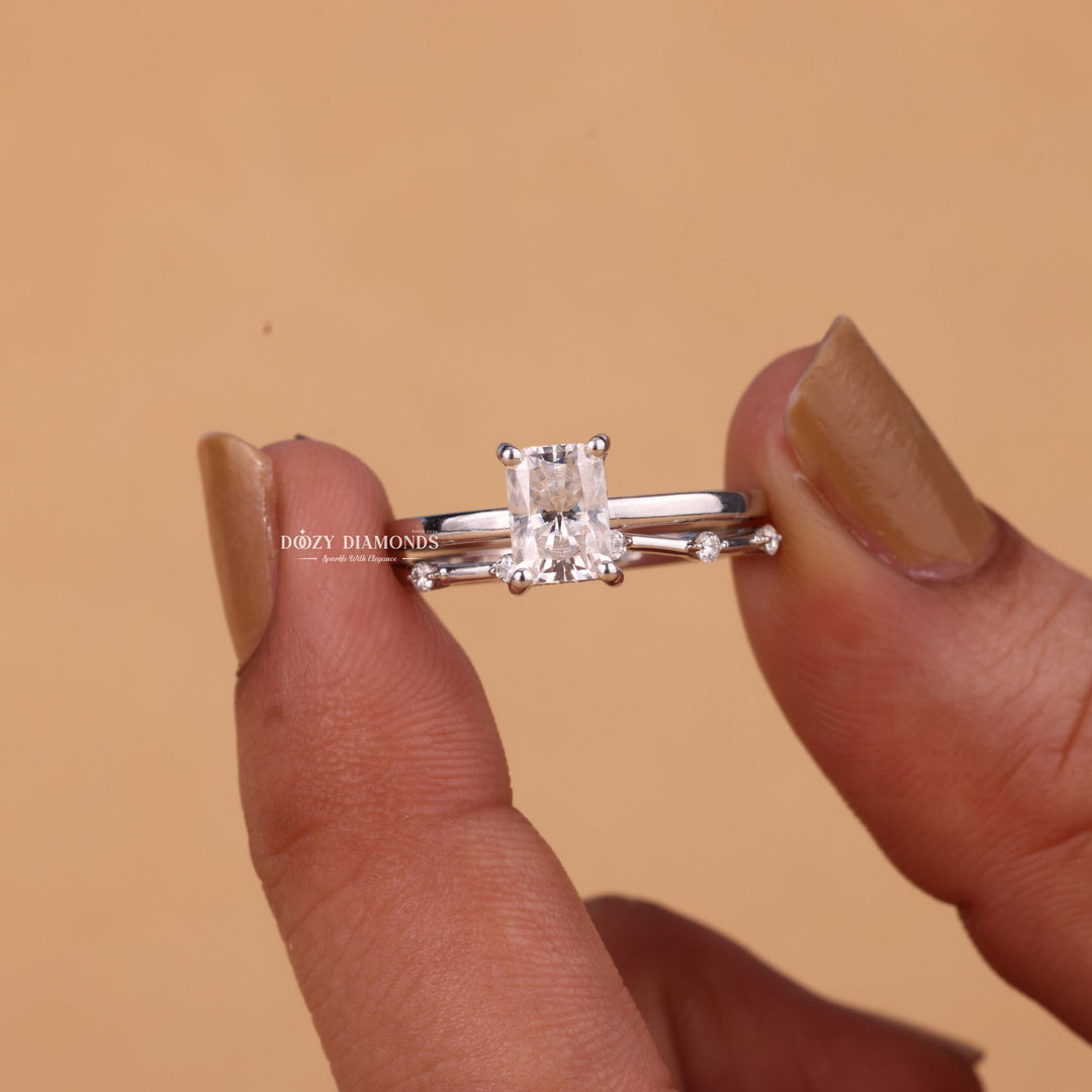1.0CT Radiant Cut EF - VS2 Lab Grown Solitaire Engagement Ring with Stacking Band - Doozy Diamonds