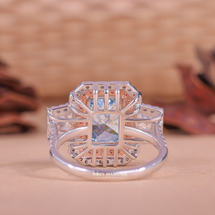 Radiant halo engagement ring with IGI certificate and packaging