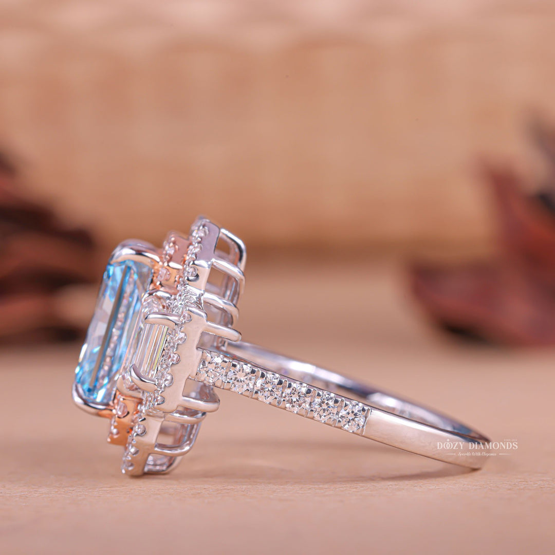 Radiant cut engagement ring shown with authenticity certificate