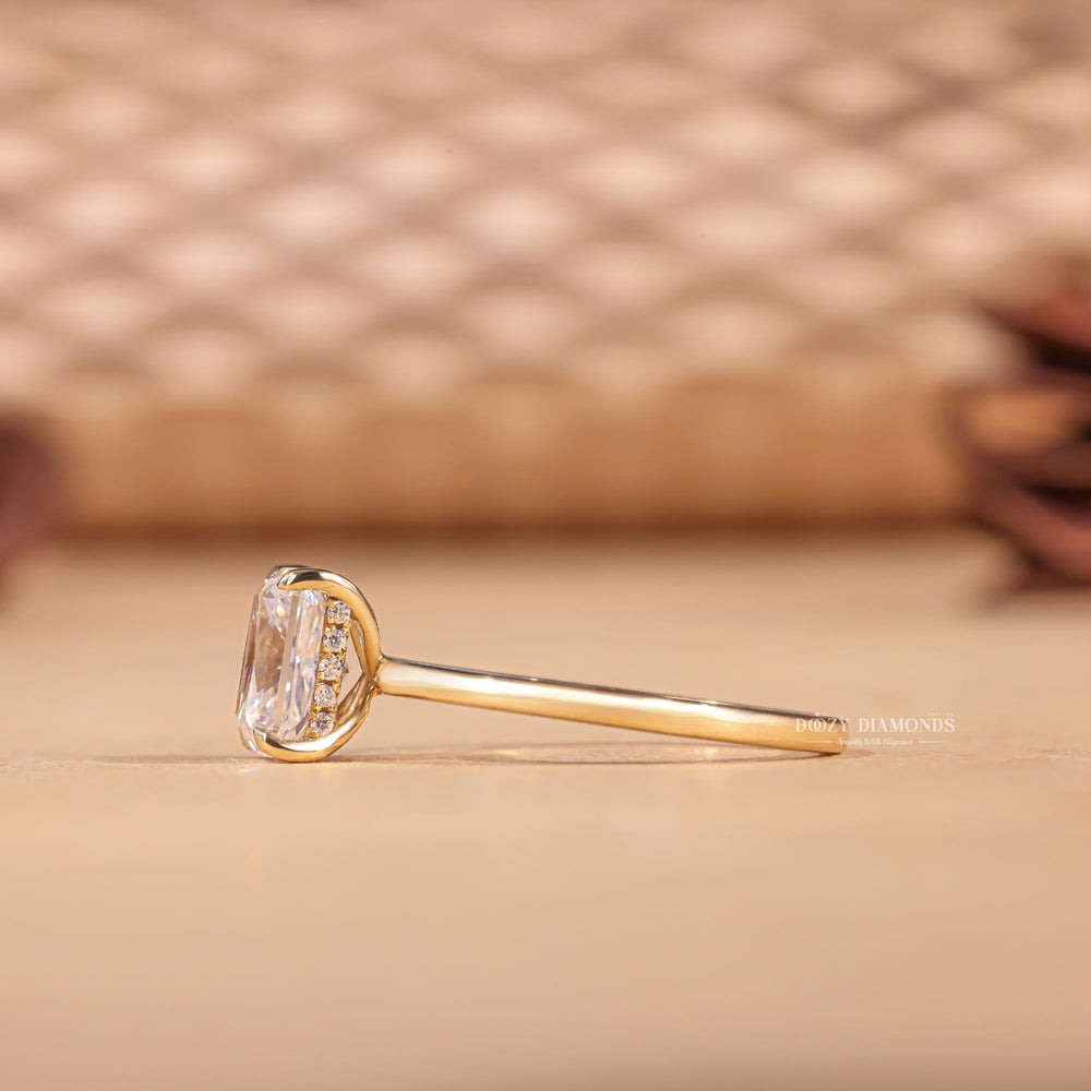 Radiant hidden halo ring set with an IGI graded diamond