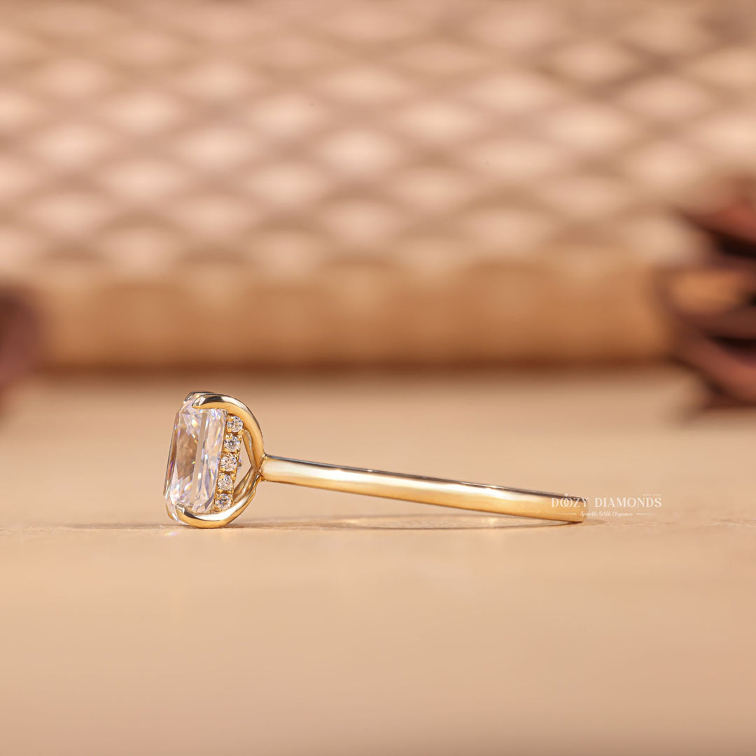 Radiant hidden halo ring set with an IGI graded diamond