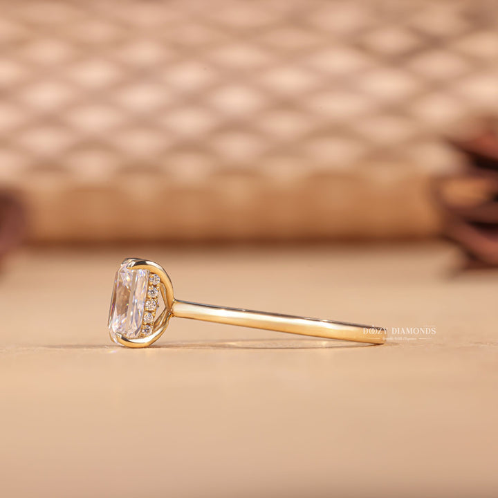 Radiant hidden halo ring set with an IGI graded diamond