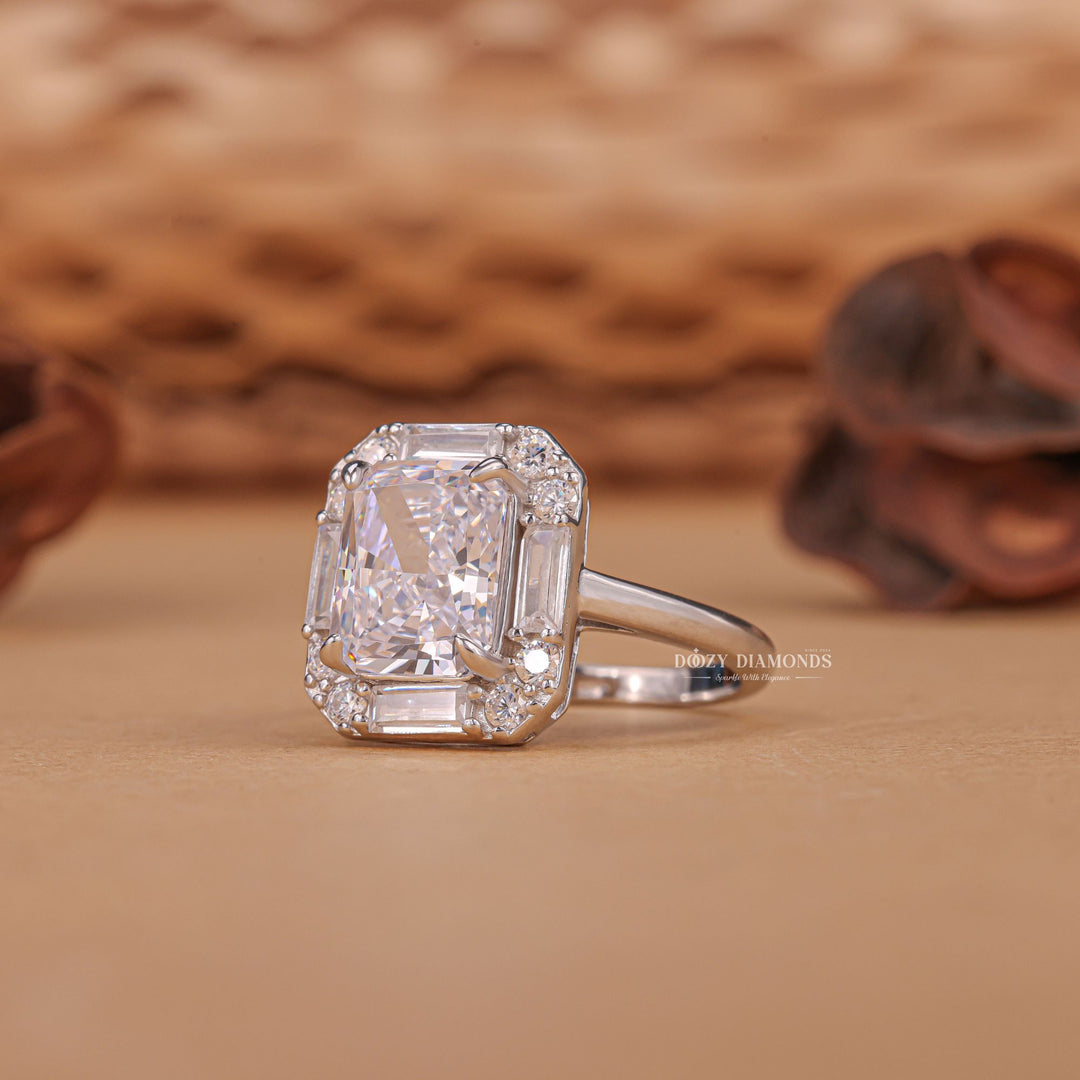 Radiant cluster engagement ring with brilliant diamond sparkle