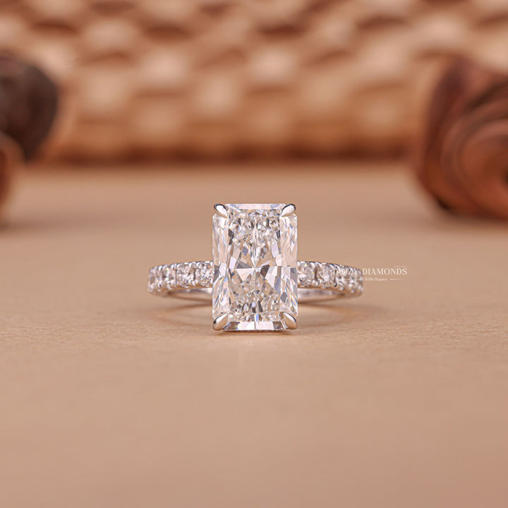 2.0CT radiant cut hidden halo engagement ring available to buy now