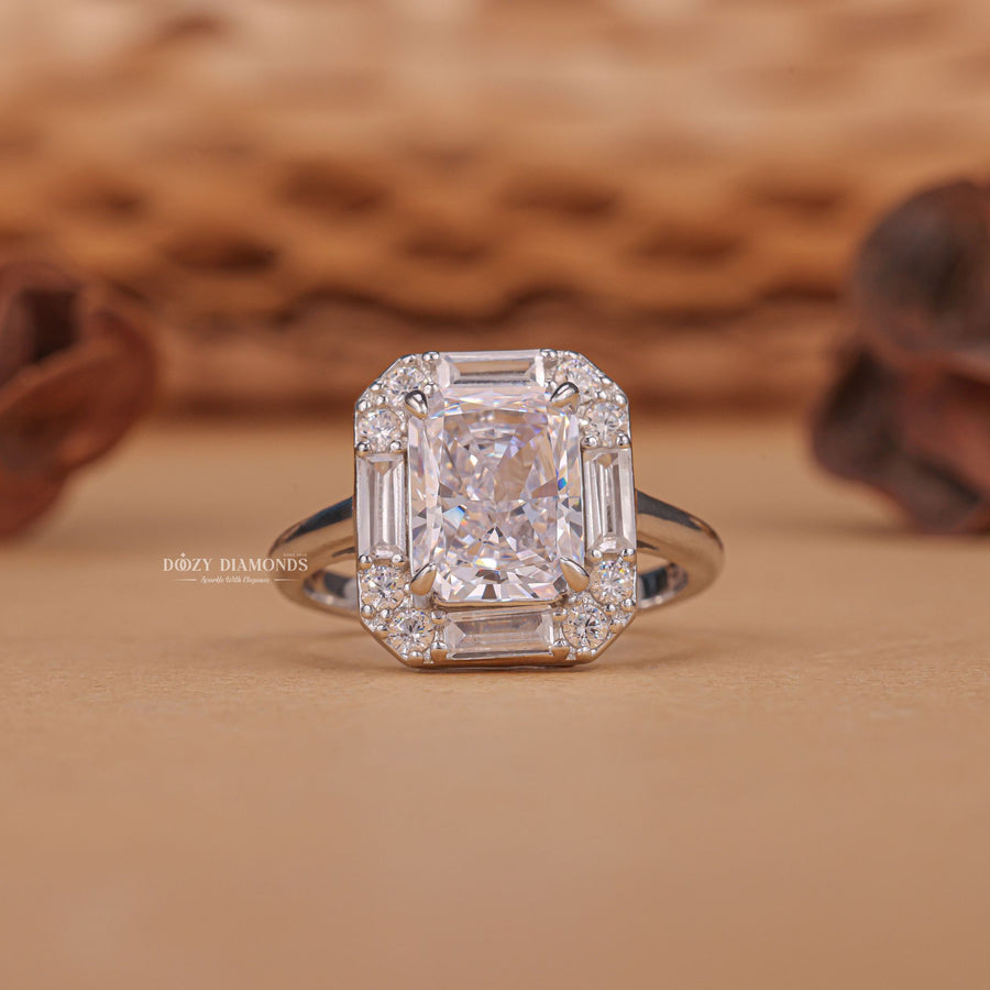 1.50CT radiant cluster lab grown diamond engagement ring for sale