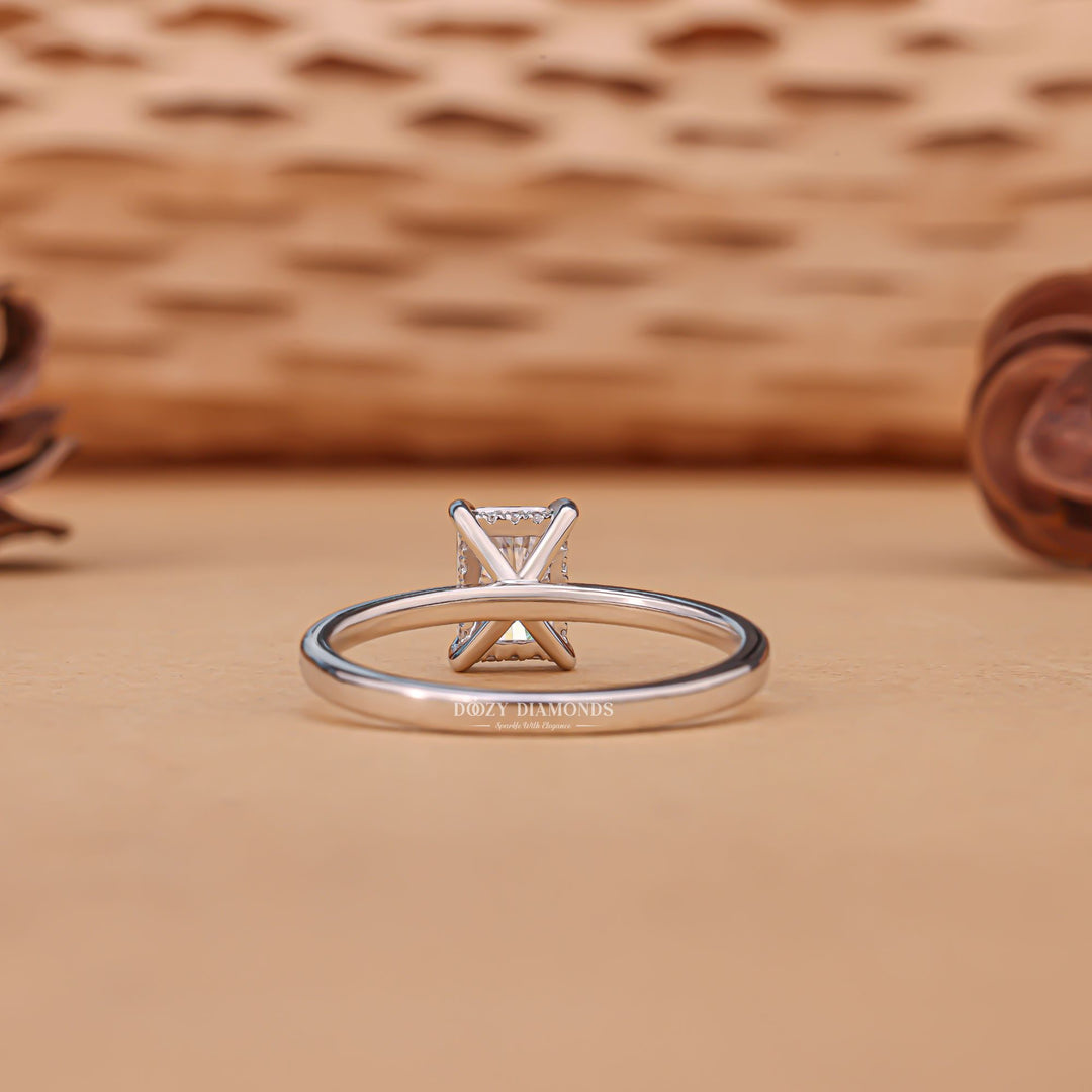 Premium radiant cut hidden halo engagement ring crafted in solid gold