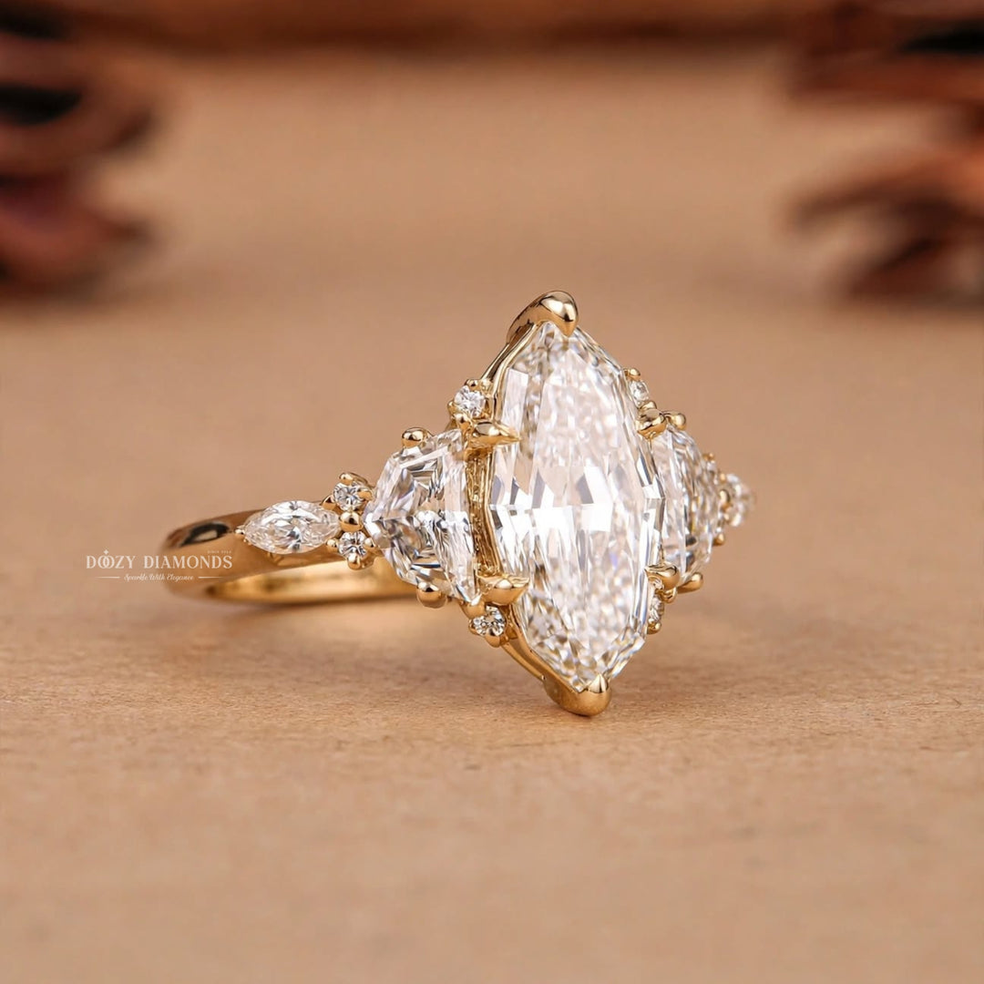 2.50CT Step Cut Marquise Lab Grown Diamond Cluster Unique Engagement Rings