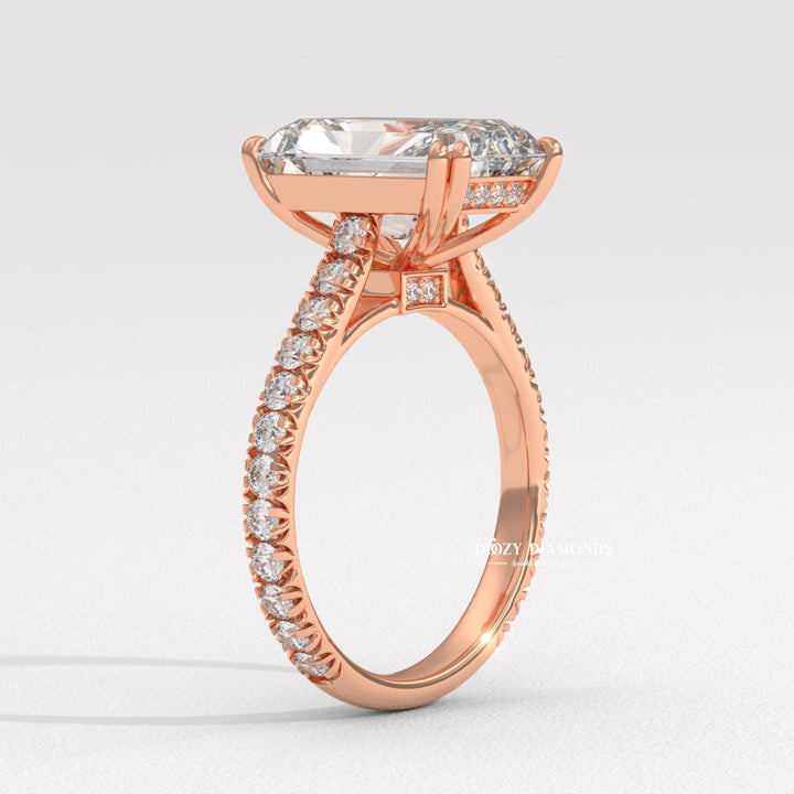 Profile view of radiant cut solitaire engagement ring band