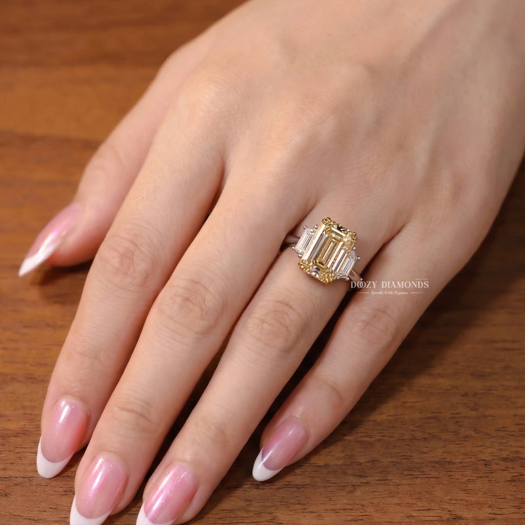2.50CT Emerald Cut E/VVS1 Fancy Yellow Lab Grown Diamond Engagement Ring, White Gold