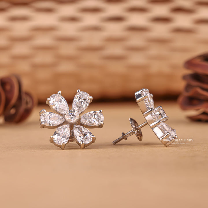 Round & Pear EF-VS2 Lab-Grown Diamond Flower Style Earrings