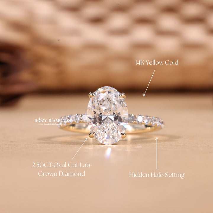Buy oval cut hidden halo diamond engagement ring with free shipping