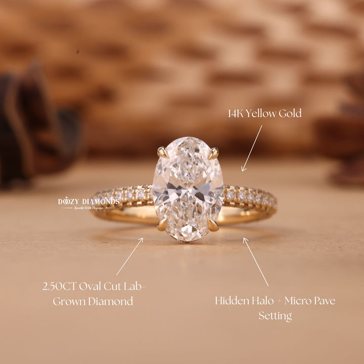 Buy oval cut hidden halo diamond engagement ring with free shipping