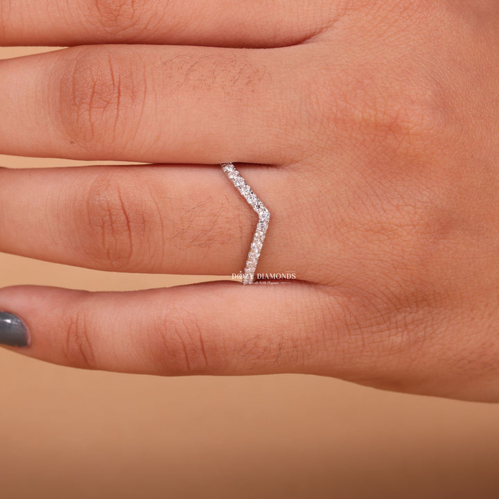 Round lab grown diamond band worn on hand