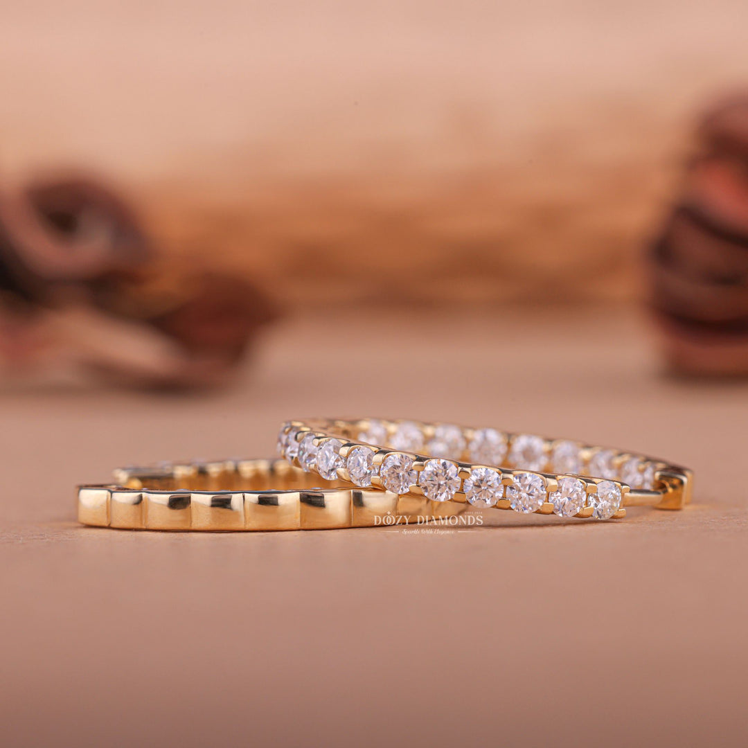Round EF-VS2 Lab-Grown Diamond Hoops Earrings in 18k Yellow Gold
